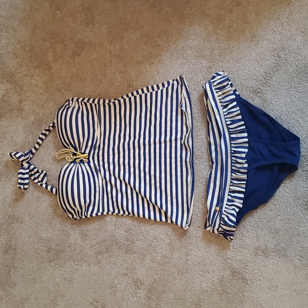 Jessica Simpson Tankini Top and Bottoms Blue and Gold